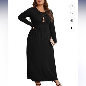 Black Maxi Dress Pockets 3x NWT Long Sleeves